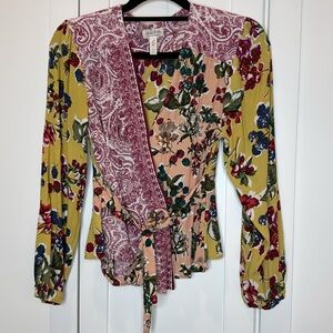 Meadow Rue by Anthropology Floral Wrap Top